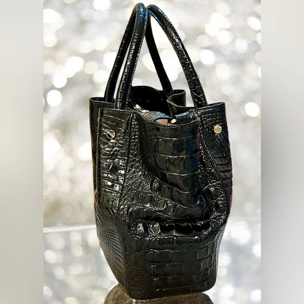 Brahmin Black Croco-Embossed Satchel